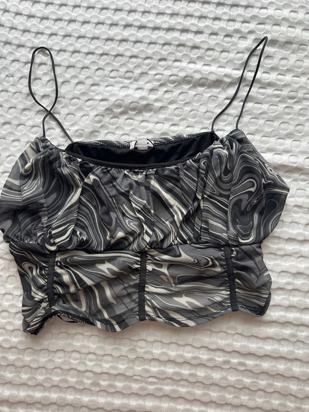 Garage Swirl Corset Style Mesh Crop Top - Picture 1 of 6